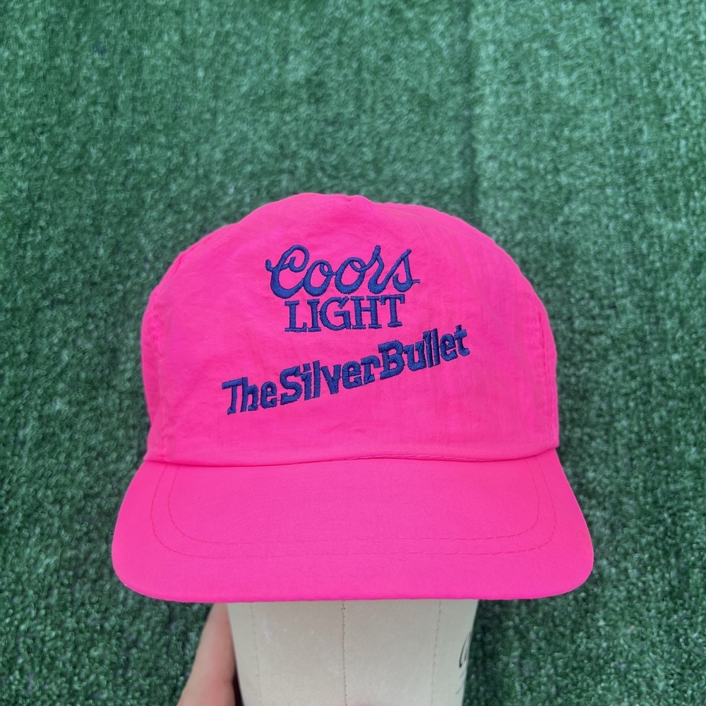VTG Coors Light The Silver Bullet Pink Trucker Strapback Leather Nylon‎ Beer 90s